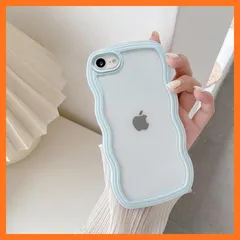 【新品】 と互換性がある iPhone SE3 用 ケース 韓国 おしゃれ シンプル 波状エッジ 透明 2in1 あいふぉん7/8/SE/SE2 創意 個性 超軽量 薄型 スマホケース 指紋防止 擦り傷防止 全面保護 耐衝撃 衝撃吸収 携帯カバー ライトブ 1