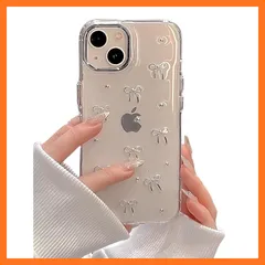 【新品】 saymi's シルバー ミニリボン おしゃれ 韓国 iPhone16 ケース クリア りぼん装飾 きらきら ラメ入り シルバーパール デザイン 透明 可愛い silver ribbon bow (iPhone16) 1