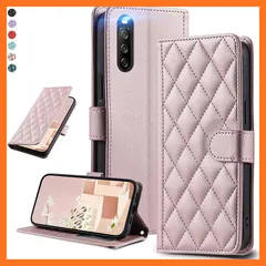 【新品】 UnivoColors Sony Xperia 10 III（SO-52B/SOG04）キルティグレザー調 手帳型ケース エレガント 高質PU マグネット開閉式 カード収納機能 スタンド機能 液晶全面保護 レンズ保護 ストラップ付属(ゴールドピン 0