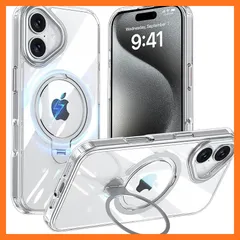 【新品】 Fadkzyxr iPhone 16 用 ケース MagSafe対応 リング360°回転スタンド機能 縦横両対応 透明 黄ばみ防止 ワイヤレス充電 いphone16 スマホケース レンズ保護 米軍規格 耐衝撃 携帯カバー アイフォン 16 ケース 0