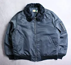 【WEAR GUARD】ナイロンボンバージャケット 襟ボア ネイビー Lサイズ ビンテージ 中綿入りフライトジャケット