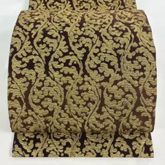 【美品】 袋帯 名品 唐草 金糸 箔 茶色 六通 正絹 【中古】