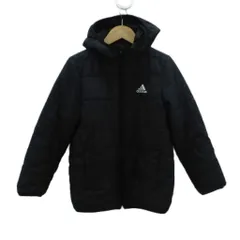 アディダス adidas 中綿ジャケット フード付き ミドル丈 140 黒 ブラック /HO44 ■GY58 男の子