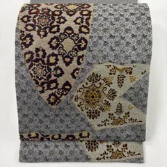 【美品】 袋帯 名品 華文 鳥 箔 灰色 六通 正絹 【中古】