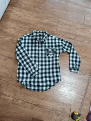 男の子 女の子 ミッキーマウス CHECK コットン シャツ CHECK柄シャツ 長袖 黒 CHECK 140 150