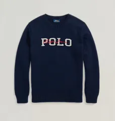ポロラルフローレン POLO ロゴ コットン ニット セーター ネイビー