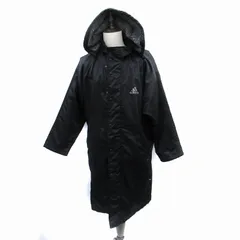 アディダス adidas スポーツウェア ベンチコート ロング丈 フード付き ロゴ プリント L 黒 ブラック /SM24 ■GY58
