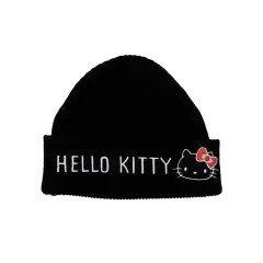 HELLO KITTY コラボ ニット ビーニー ブラック 刺繍 ウール 帽子