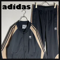 【美品】adidas ジャージ セットアップ 刺繍ロゴ 黒ｘベージュ M