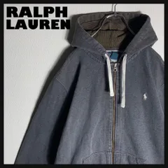 90s Ralph Lauren フルジップパーカー 刺繍 色落ちグレー 2XL