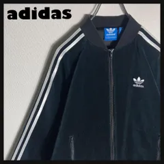 adidas ジャージ 刺繍ロゴ ベロア スーパースター トラックトップ 黒 M