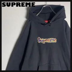 SUPREME プルオーバーパーカー 刺繍ロゴ センター ゴンズ 黒 L