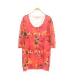 【中古】ジョンガリアーノ 花柄ニット セーター プルオーバー チュニック丈 ウール XXS レッド 赤 マルチカラー /CX ジョンガリアーノ JOHN GALLIANO 花柄ニット セーター プルオーバー