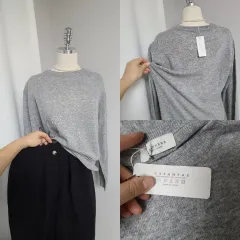 新-ウール混 ライトグレー レイ ニット