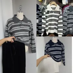 新-ストライプ カラーネック Tシャツ