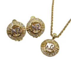 ニナリッチ NINA RICCI ロゴ ネックレス イヤリング 両耳 ラインストーン 2点セット ゴールドカラー