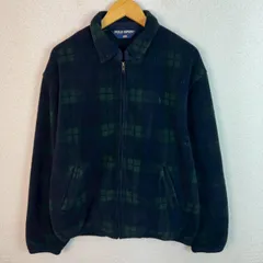 名作　90s POLO SPORT ポロスポーツ チェック柄 フリースジャケット ネイビー Lサイズ メンズ 古着 ストリート アメカジ　スイングトップ