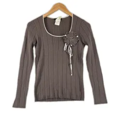 美品 iCB アイシービー 無地 秋冬 AW 長袖ニット コットン/麻 ブラウン レディース S【古着】【中古】【送料無料】