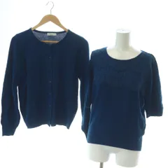 アースミュージック&エコロジー EARTH MUSIC & ECOLOGY アンサンブル カーディガン カットソー ニット クルーネック 丸首 長袖 ボタン 無地 M 青 ブルー /LP ■GY58