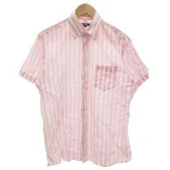 バーバリー ロンドン BURBERRY LONDON ボタンダウンシャツ 半袖 BD カジュアル ストライプ リネン混 ホース刺繍 L ピンク 白 ホワイト /GV ■GY53