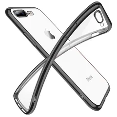iPhone8Plus ケース iPhone7Plus ケースクリア 透明 tpu シリコン メッキ加工 スリム 薄型 5.5インチ スマホケース 耐衝撃 ストラップホール 黄変防止 一体型 人気 携帯カバー ブラック