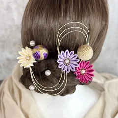 卒業式髪飾り 成人式髪飾り/ウエディング ヘッドパーツ 結婚式 色打掛 サテンつまみ細工 ちょい足し ワイン 薄紫