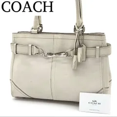 【良品】コーチ ハンプトンズ キャリーオール ハンドバッグ レザー アイボリー