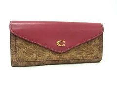 COACH コーチ C2327 シグネチャー PVC×レザー 二つ折り 長財布 ウォレット 札入れ 小銭入れ カード入れ ブラウン系×ピンク系 DK9172