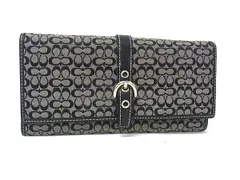 ■美品■COACH コーチ ミニシグネチャー キャンバス×レザー 二つ折り 長財布 ウォレット 札入れ 小銭入れ カード入れ グレー系 DK9189
