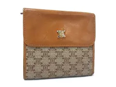 CELINE セリーヌ マカダム柄 PVC×レザー 三つ折り 財布 ウォレット 札入れ 小銭入れ カード入れ アイボリー系×ブラウン系 DJ9269