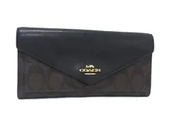 ■美品■ COACH コーチ 3034 シグネチャー PVC×レザー 二つ折り 長財布 ウォレット 札入れ カード入れ ダークブラウン系 DK9206