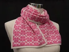 COACH コーチ シグネチャー ウール100％ マフラー ストール 防寒具 レディース ピンク系×アイボリー系 DK9244