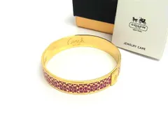 ■美品■ COACH コーチ シグネチャー ブレスレット バングル アクセサリー レディース ゴールド系×ピンク系 DK9334