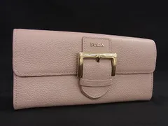 ■美品■ FURLA フルラ レザー 二つ折り 長財布 ウォレット 小銭入れ 札入れ カード入れ レディース ピンクベージュ系 DK9901
