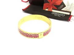 ■美品■ COACH コーチ シグネチャー ブレスレット バングル アクセサリー レディース ピンク系×ゴールド系 DK9973