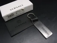 VERSACE ヴェルサーチ レザー バッグチャーム キーホルダー キーリング シルバー系×ブラック系 DL0184
