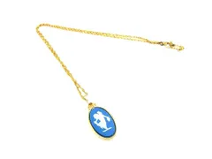 ■美品■ WEDGWOOD ウェッジウッド ジャスパー ネックレス ペンダント アクセサリー レディース ブルー系×ゴールド系 DL0222