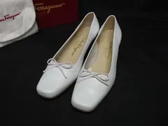 Salvatore Ferragamo フェラガモ レザー リボン パンプス ヒール サイズ 6 (約23cm) 靴 シューズ レディース ホワイト系 DL1535