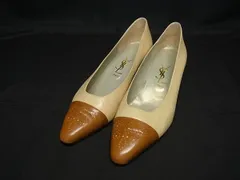 YVESSAINTLAURENT イヴサンローラン レザー パンプス サイズ 38 (約25cm) 靴 シューズ レディース クリーム系×ブラウン系 DL3421