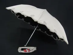■美品■ LANVIN ランバン ポリエステル100％ 2段折り 晴雨兼用 日傘 折りたたみ傘 雨具 高級傘 アイボリー系×グレー系 DL3527