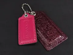 ■美品■ COACH コーチ プラスチック×レザー キーホルダー バッグチャーム レディース ピンク系×ワインレッド系 DL4327