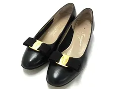 Salvatore Ferragamo フェラガモ ヴァラリボン レザーヒール パンプス サイズ 7 1/2 (約25.5cm) 靴 シューズ ブラック系 DL4662