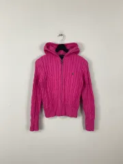 ポロラルフローレン ケーブルニット フードジップアップ ピンク L <623>