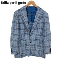 Brilla BEAMS グレンチェック シルク混 ブルー ジャケット 48 - メルカリ