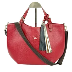【美品】Kitamura2 キタムラ レザー ロゴ 2way トートバッグ ショルダーバッグ ハンドバッグ レッド 赤色 シルバー金具 シボ革 本革 タッセル フリンジ チャーム付 レディース メンズ ユニセックス