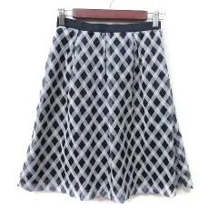 エニィスィス エニシス anySiS フレアスカート ひざ丈 チェック ナイロン 2 M 紺 ネイビー 白 ホワイト /YI