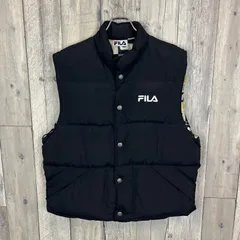 OLD FILA 90s フィラ 総柄 裏地 肉厚 パンパン ナイロン ダウン ベスト ジャケット メンズ M サイズ