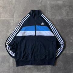 00s adidas トラックジャケット 刺繍ロゴ 紺 L A608 3本線