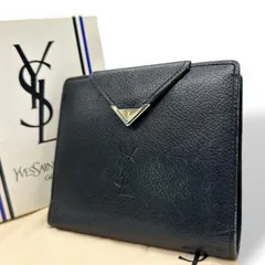 イヴ・サンローラン Yves Saint Laurent 財布 二つ折り YSLロゴ Vステッチ コンパクトウォレット 本革 レザー ブラック 黒 クラシック ヴィンテージ メンズ レディース ユニセックス クリーニング済み w5