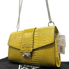ゲス GUESS チェーンショルダーバッグ 型押し 黄色 イエローゴールド ロック金具 ロゴ 高級感 新品タグ付 R